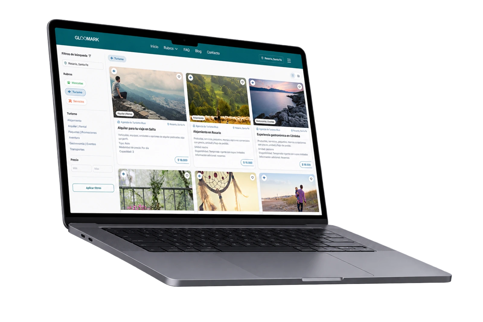 Vista previa de GlooMark Turismo en una notebook